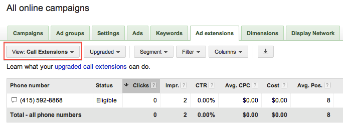 adwords call extensions