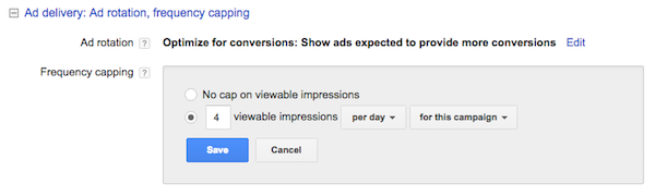 AdWords frequency capping settings