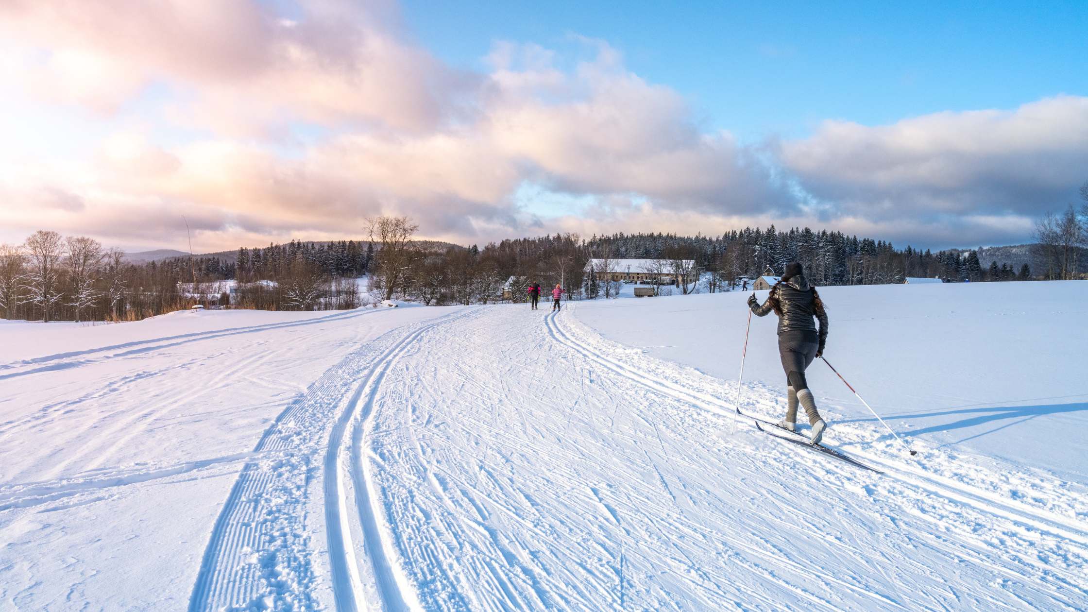 Person cross country skiing