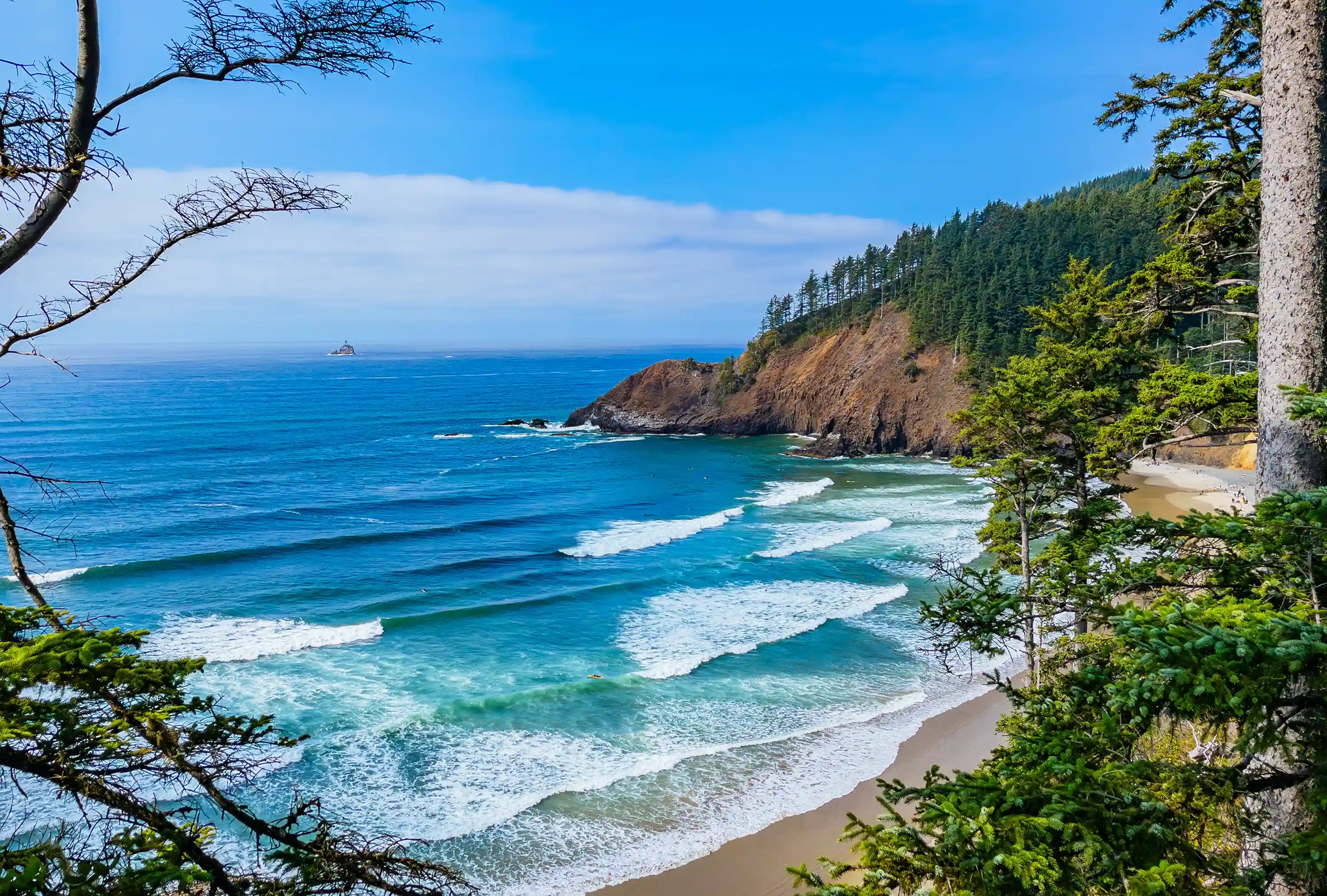 Coastal beach with waves breaking