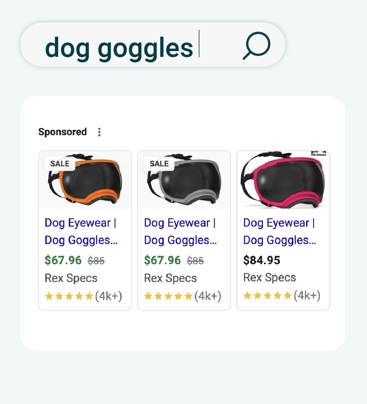 Ad for dog goggles