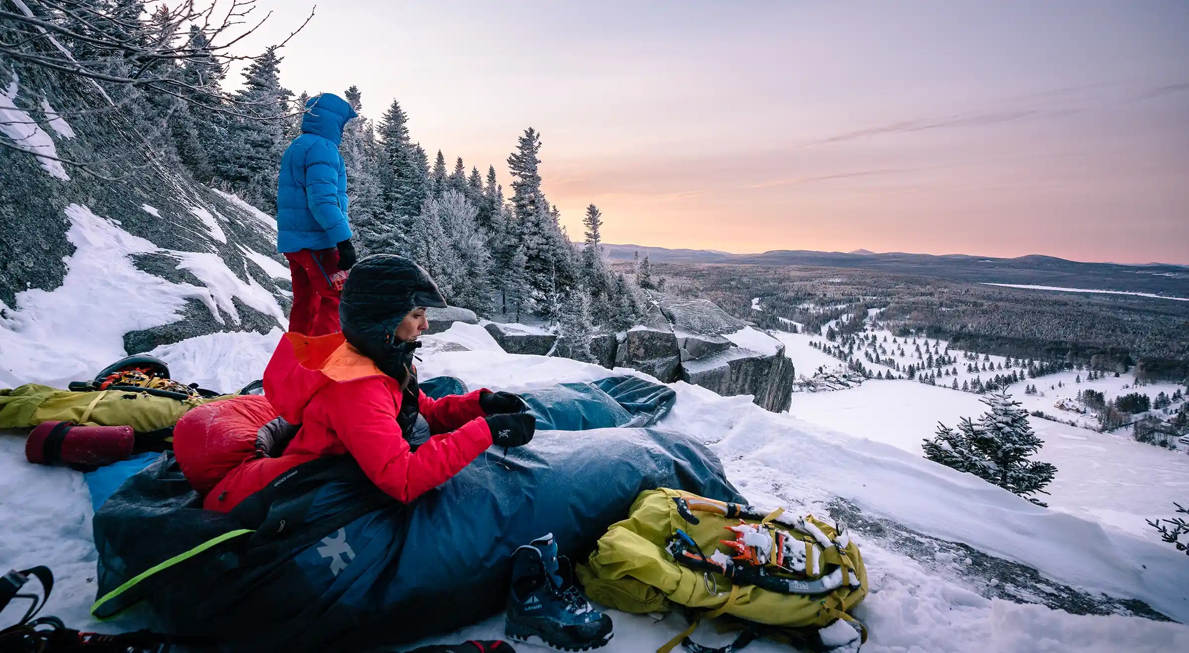 People camping in the snow